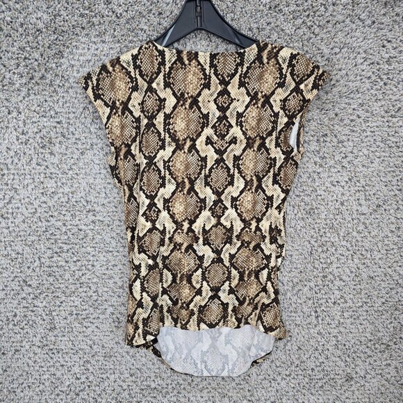 Michael Kors Top Womens Small Brown Animal‎ Print Surplice Neck Short Sleeve Tee - Picture 7 of 7